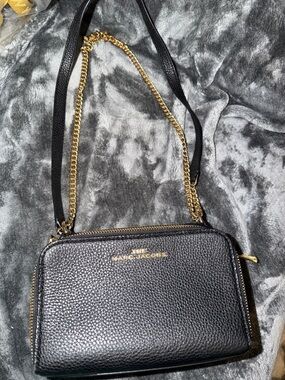 Marc Jacob’s Black Pebbled Leather Mini Crossbody with Gold Chain Strap